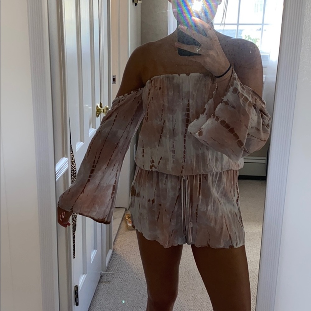Pink Tie Die Off-The-Shoulder Romper